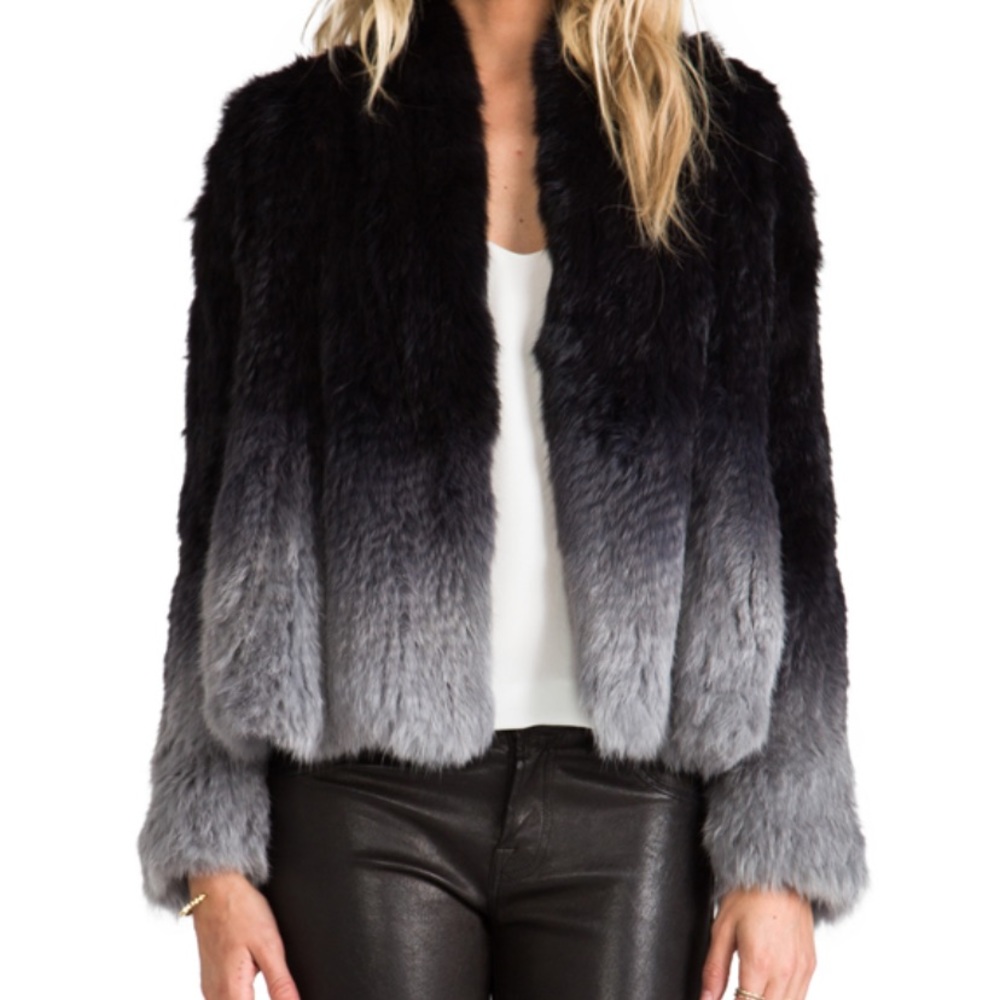 ELLIAT Angel Rabbit Fur Jacket in Grey Dip Dye